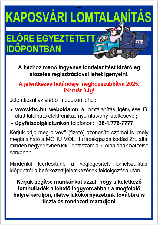 KAPOSVÁRI LOMTALANÍTÁSRA A JELENTKEZÉS MEGHOSSZABBÍTVA!!!